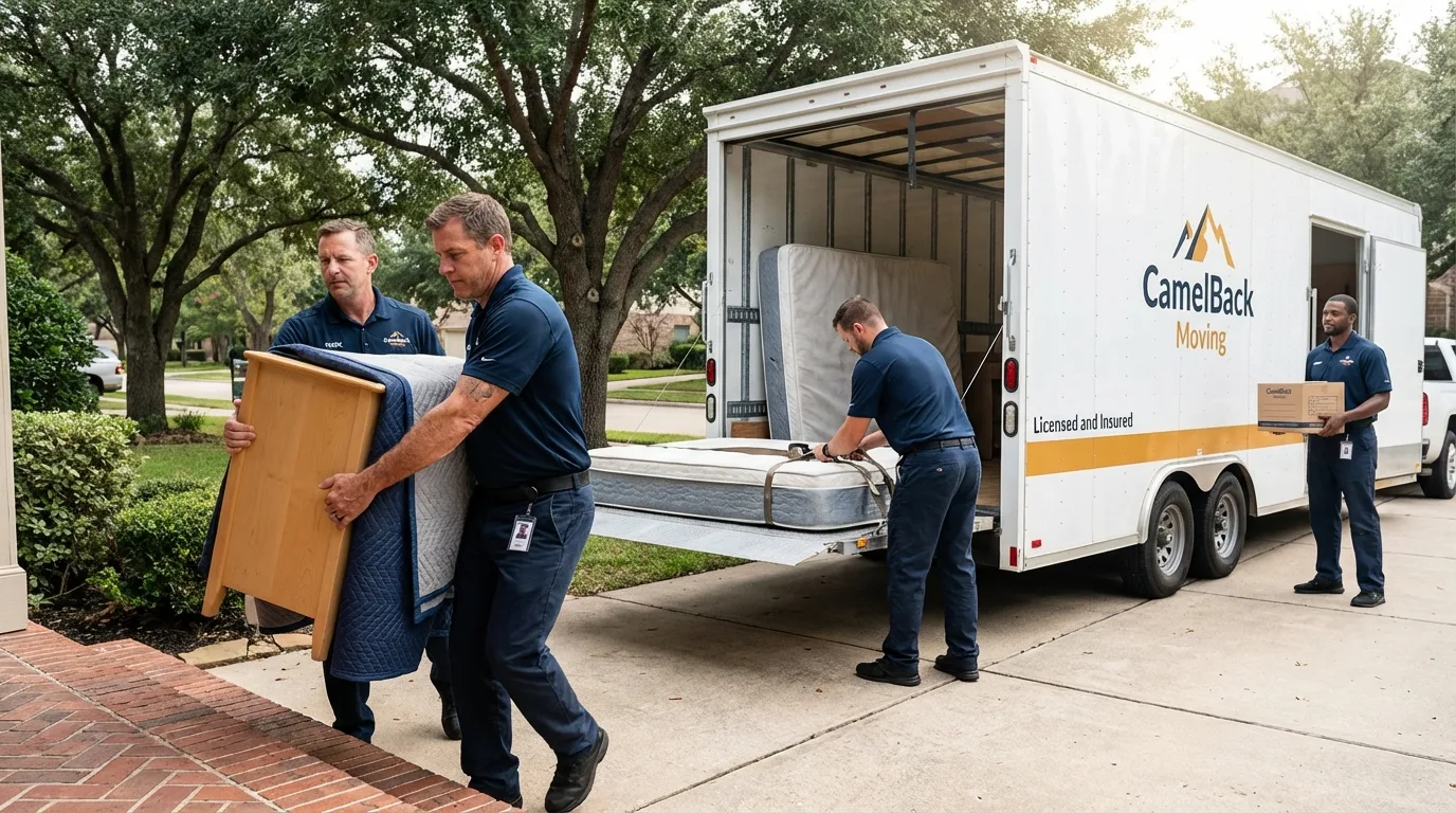 Crew loading residential truck for cross-state move from Lynbrook, NY